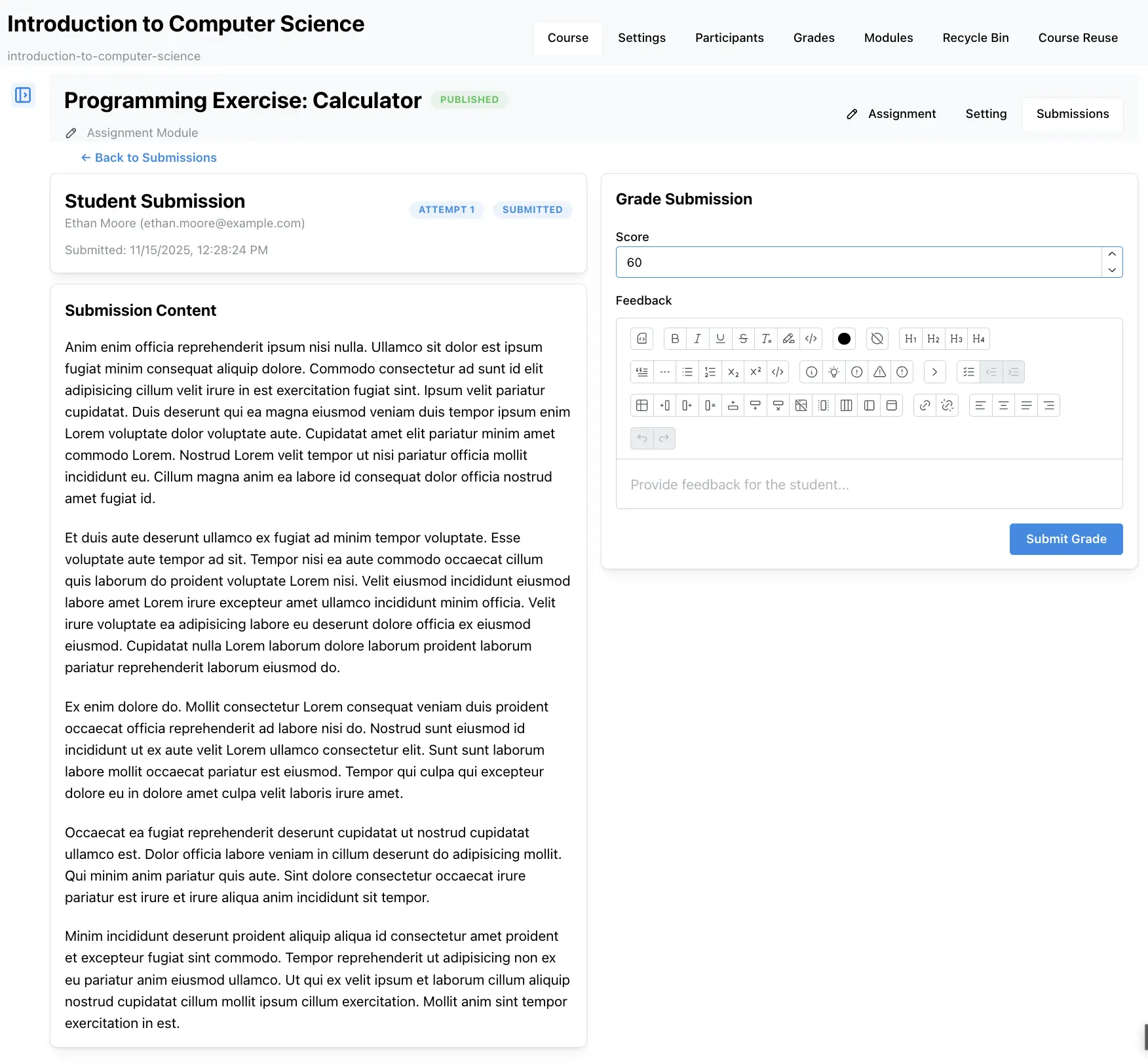 Course Module Assignment Grade
